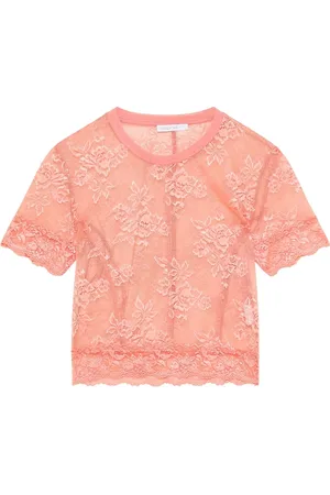 Patrizia Pepe Tops, Dames, Oranje, M, Kanten Stretch T-shirt