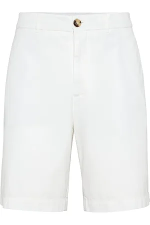Brunello Cucinelli Korte broeken, Heren, Wit, L, Katoen, Twisted Katoen Gabardine Shorts