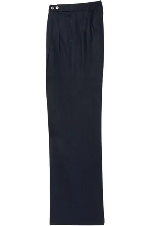 Brooks Brothers Broeken, Dames, Blauw, S, Linnen, Linnen Geplooide Broek met Wijde Pijpen