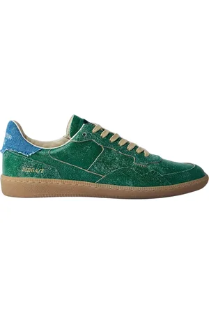 Hidnander Schoenen, Dames, Groen, 37 EU, Leer, Lage leren sneakers met logo-motief