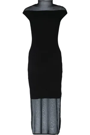 Calvin Klein Kleedjes, Dames, Zwart, S, Sheer Knit Midi Jurk