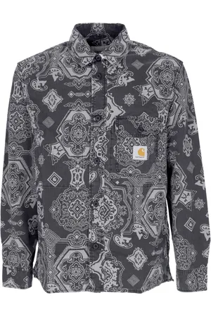 Carhartt Overhemden, Heren, Zwart, M, Katoen, Long Sleeve Shirt met Barokprint