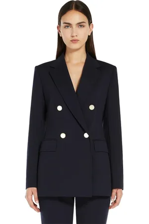 Max Mara Jassen, Dames, Blauw, 2Xs, Double-breasted Jersey Blazer