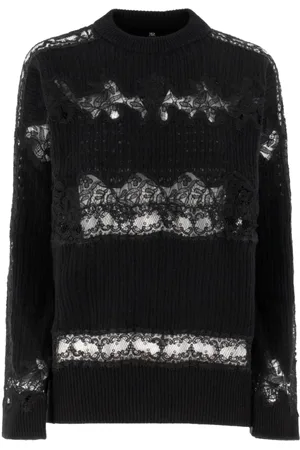 ERMANNO SCERVINO Truien, Dames, Zwart, M, Elegante Gebreide Trui met Kant
