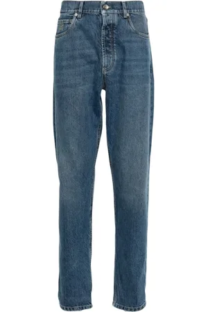 Brunello Cucinelli Jeans, Heren, Blauw, M, Denim, Indigo Denim Broek met Logo Borduurwerk