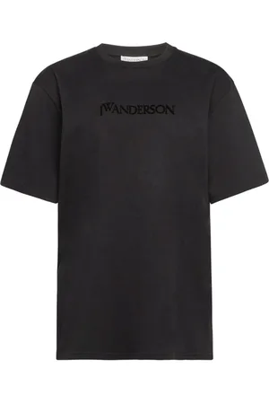 J.W.Anderson Tops, Dames, Zwart, M, Katoen, Logo Borduurwerk Unisex T-Shirt