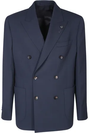 LARDINI Jassen, Heren, Blauw, L, Wol, Wollen Double-Breasted Blazer