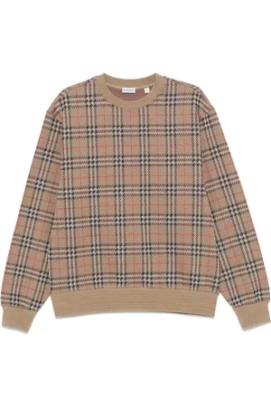 Burberry Truien, Heren, Bruin, S, Geborduurde Logo Trui met Ronde Hals