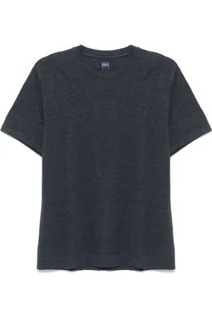 FEDELI Tops, Heren, Blauw, M, Linnen, T-shirt met ronde hals