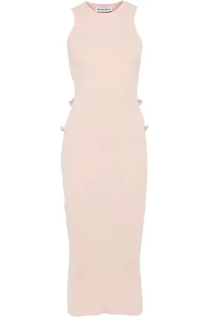 Mach & Mach Kleedjes, Dames, Roze, S, Beige Cut-Out Jurk met Ronde Hals