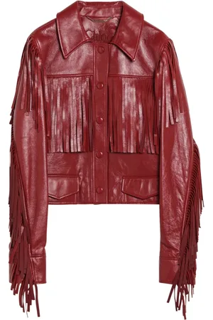 Chloé Jassen, Dames, Rood, M, Leer, Jas Rode Leren Jas met Franjes