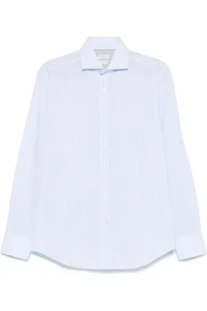Brunello Cucinelli Overhemden, Heren, Blauw, S, Katoen, Gestreept Gedrukt Overhemd Lichtblauw