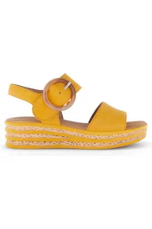 Gabor Schoenen, Dames, Geel, 38 EU, Leer, Gele nubuck leren sandalen