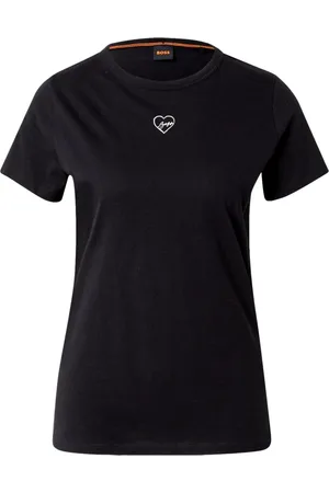 HUGO BOSS Tops, Dames, Zwart, L, Geborduurd Logo T-Shirt Zwart