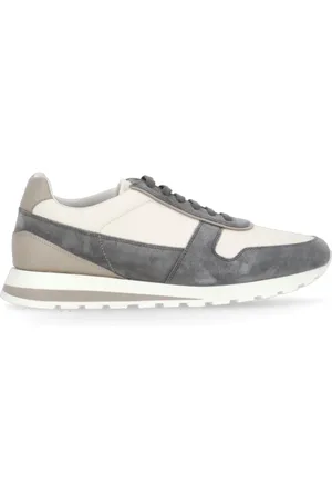 Brunello Cucinelli Schoenen, Heren, Grijs, 43 EU, Leer, Leren Sneakers met Logo Details