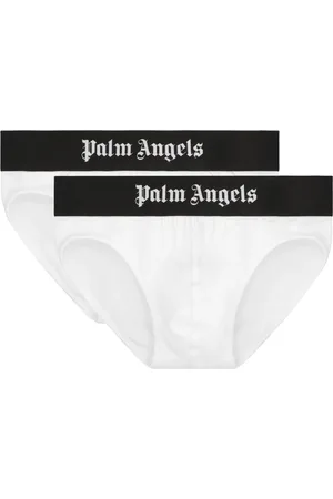 Palm Angels Ondergoed, Heren, Wit, S, Katoen, Set van twee katoenen slips met logo-elastische band