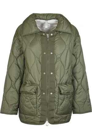 Duno Mantels, Dames, Groen, M, Leer, Military Style Gewatteerde Jas