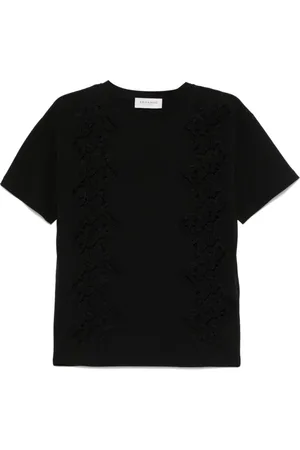 ERMANNO SCERVINO Tops, Dames, Zwart, S, Zwart T-shirt met ronde hals en transparante panelen