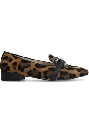 Manfield Schoenen, Dames, Veelkleurig, 39 EU, Velours Loafer met Pantherprint en Ketting