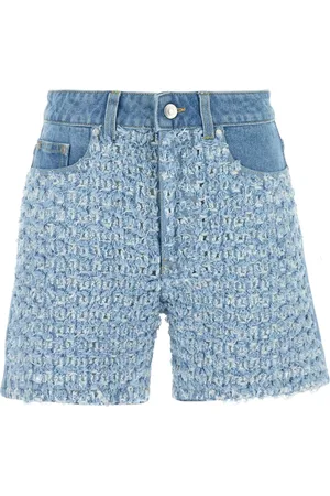Stella McCartney Korte broeken, Dames, Blauw, W26, Denim, Mid-Rise Denim Bouclé Shorts