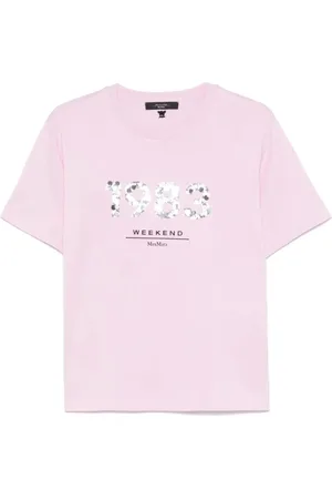 Max Mara Tops, Dames, Roze, L, Katoen, Roze T-shirt met Pastel Print