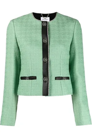 Salvatore Ferragamo Jassen, Dames, Groen, S, Tweed, Multicolour Tweed Jas