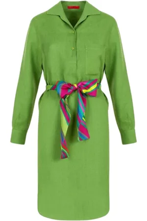 Carolina Herrera Kleedjes, Dames, Groen, S, Linnen, Linnen Overhemdjurk