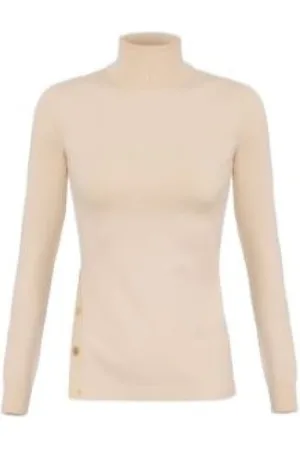 Elisabetta Franchi Truien, Dames, , L, Leer, Ivoren coltrui met gouden knopen