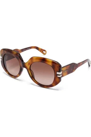 Chloé Accessoires, Dames, Bruin, ONE Size, Havana Zonnebril met Kristal