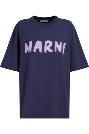 Marni Tops, Dames, Blauw, S, Katoen, Logo Bedrukte Crewneck T-Shirt