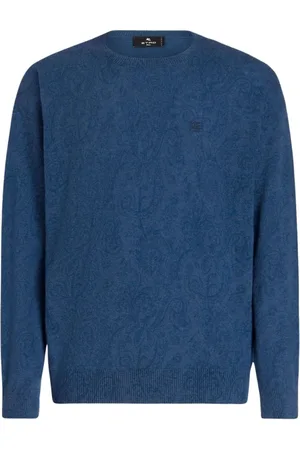 Etro Truien, Heren, Blauw, XL, Wol, Wollen trui met ronde hals