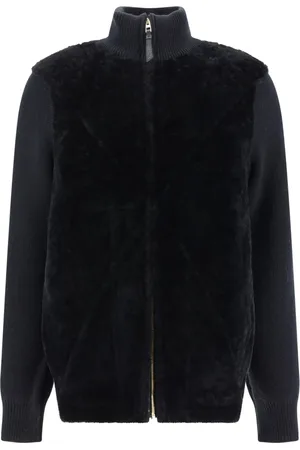 Loewe Jassen, Dames, Zwart, M, Shearling Fold Jas met Hoge Kraag