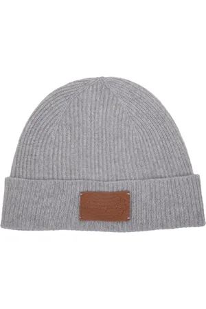 ELEVENTY Accessoires, unisex, Grijs, ONE Size, Wol, Wollen en leren beanie muts