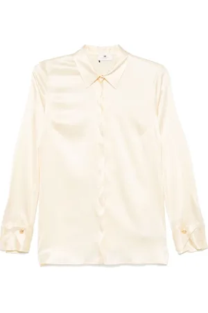 Elisabetta Franchi Blouses & Shirts, Dames, Geel, L, Satijn, Zijden Satijnen Blouse met Dubbele Manchetten