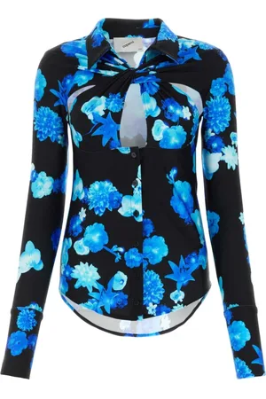 COPERNI Tops, Dames, Blauw, 2Xs, Nylon, Bedrukte Stretch Nylon Blouse