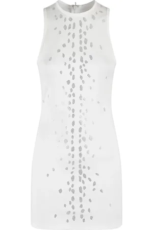 DAVID KOMA Kleedjes, Dames, Wit, S, Polyester, Gespikkelde Rhinestone Mini Jersey Jurk