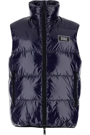 Dsquared2 Jassen, Heren, Blauw, L, Blauw Donzen Vest met Hoge Kraag