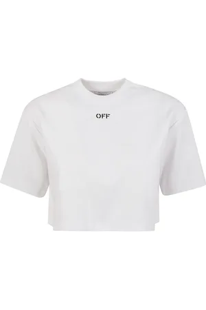 OFF-WHITE Tops, Dames, Wit, L, Katoen, Rib Cropped Tee T-shirts en Polos