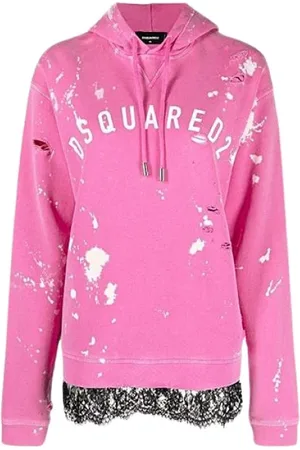 Dsquared2 Sweatshirts & Hoodies, Dames, Roze, S, Katoen, Hoodie-sweatshirt met verweerde verf en kant