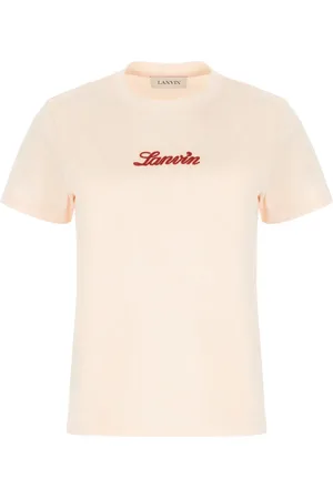 Lanvin Tops, Dames, Roze, L, Katoen, T-shirt met geborduurd scriptlogo