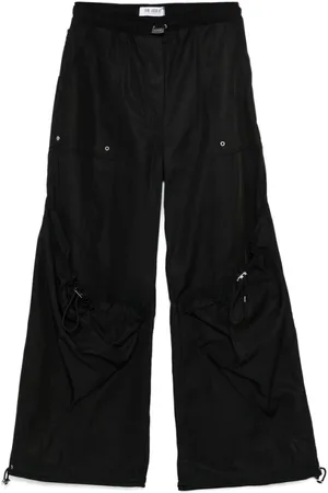 The Attico Broeken, Dames, Zwart, S, Polyester, Wijde Pijpen Broek met Zakken