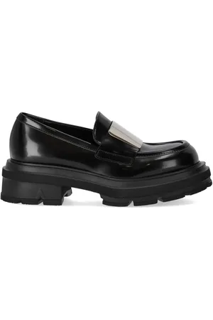 Elena Iachi Schoenen, Dames, Zwart, 40 EU, Leer, Zwarte Loafer van geborsteld zwart leer met zilveren inzet