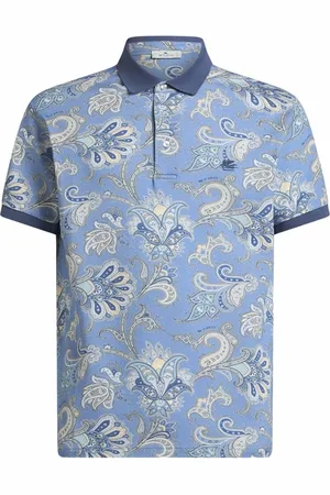 Etro Tops, Heren, Blauw, M, Katoen, Clear Floral Polo Shirt