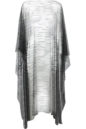 Giorgio Armani Jassen, Dames, Grijs, ONE Size, Doorschijnende zwarte cape met kristallen