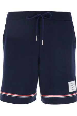 Thom Browne Korte broeken, Heren, Blauw, XL, Katoen, Blauwe shorts met elastische tailleband, trekkoord en RWB-streepdetail