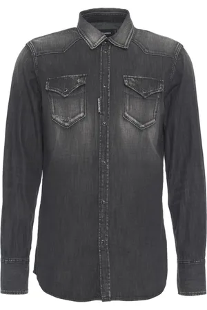 Dsquared2 Overhemden, Heren, Zwart, XL, Denim, Zwart Western Denim Overhemd