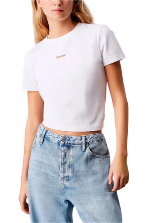 Calvin Klein Tops, Dames, Wit, XS, Katoen, Wit Katoenen Ronde Hals T-Shirt