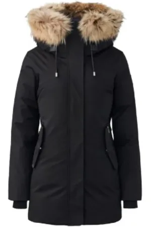 Mackage Jassen, Dames, Zwart, L, Polyester, Donsparka met verwijderbare plastron en Nordic Tech Weave