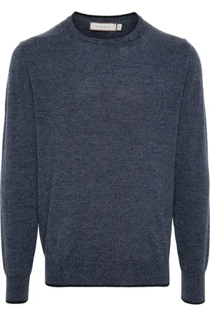 CANALI Truien, Heren, Blauw, L, Wol, Merino wollen trui met ronde hals