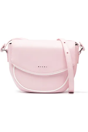 Marni Tassen, Dames, Roze, ONE Size, Polyester, Logo Printed Smile Crossbody Tas